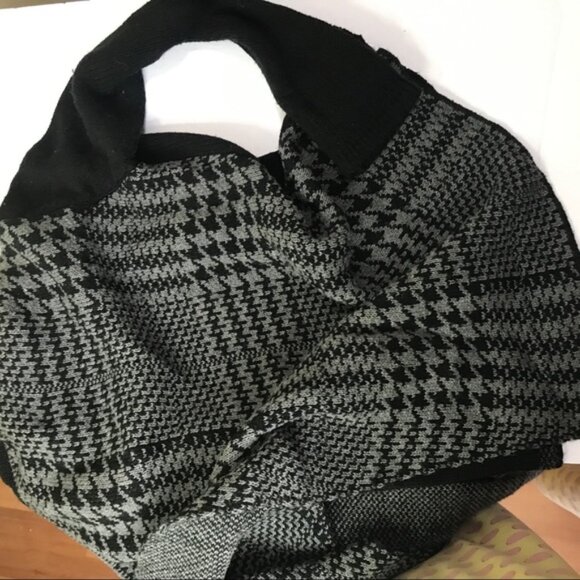 Lady Dutch Houndstooth Open Cardigan Sweater Wrap Knit Color Block Grey Black M - Picture 6 of 12